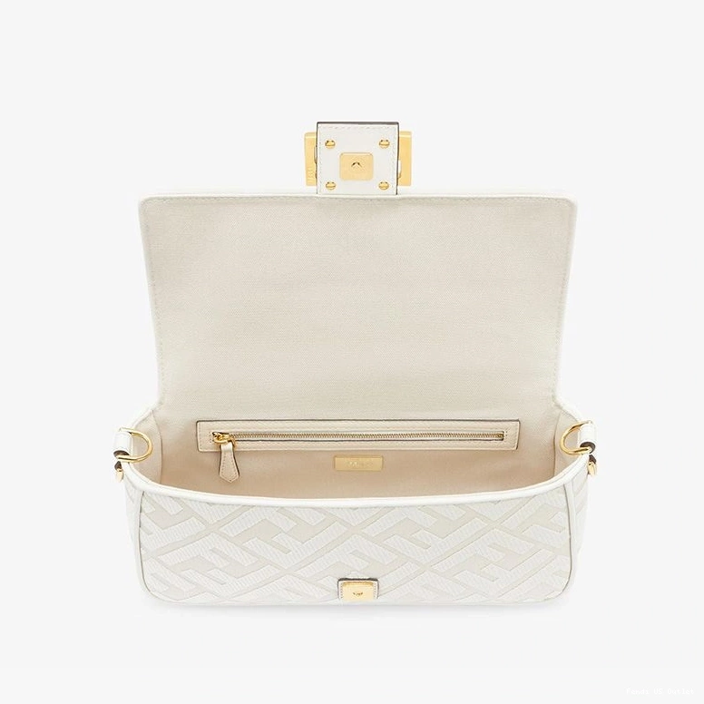 Affordable HOT Strap White Canvas Fendi In Medium FF Bag Motif with Laser Baguette Cut 0720
